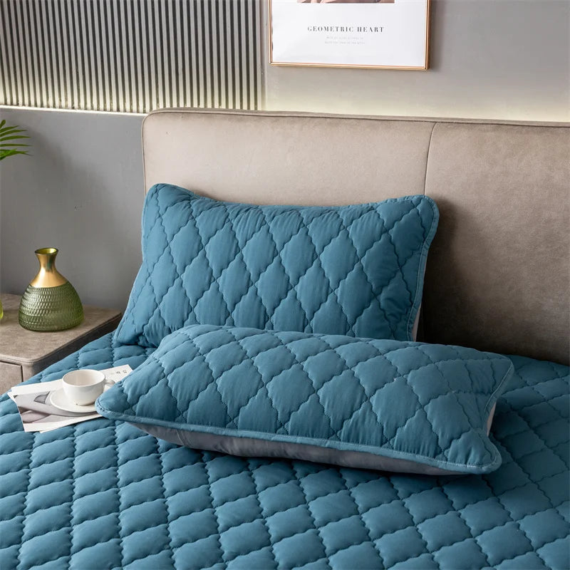 Brushed Cotton Waterproof Pillowcase, Soft Breathable Padded Pillow Cover for Bedroom Bed (Single or 2-Pack)