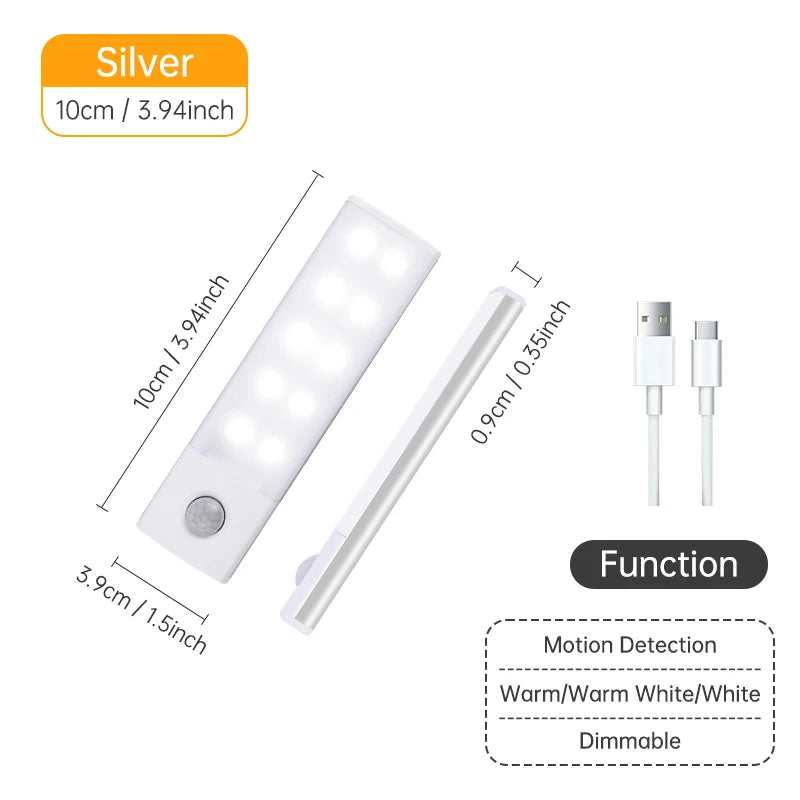 USB Rechargeable Motion Sensor LED Light – Wireless Night Lamp for Cabinet, Wardrobe & Kitchen