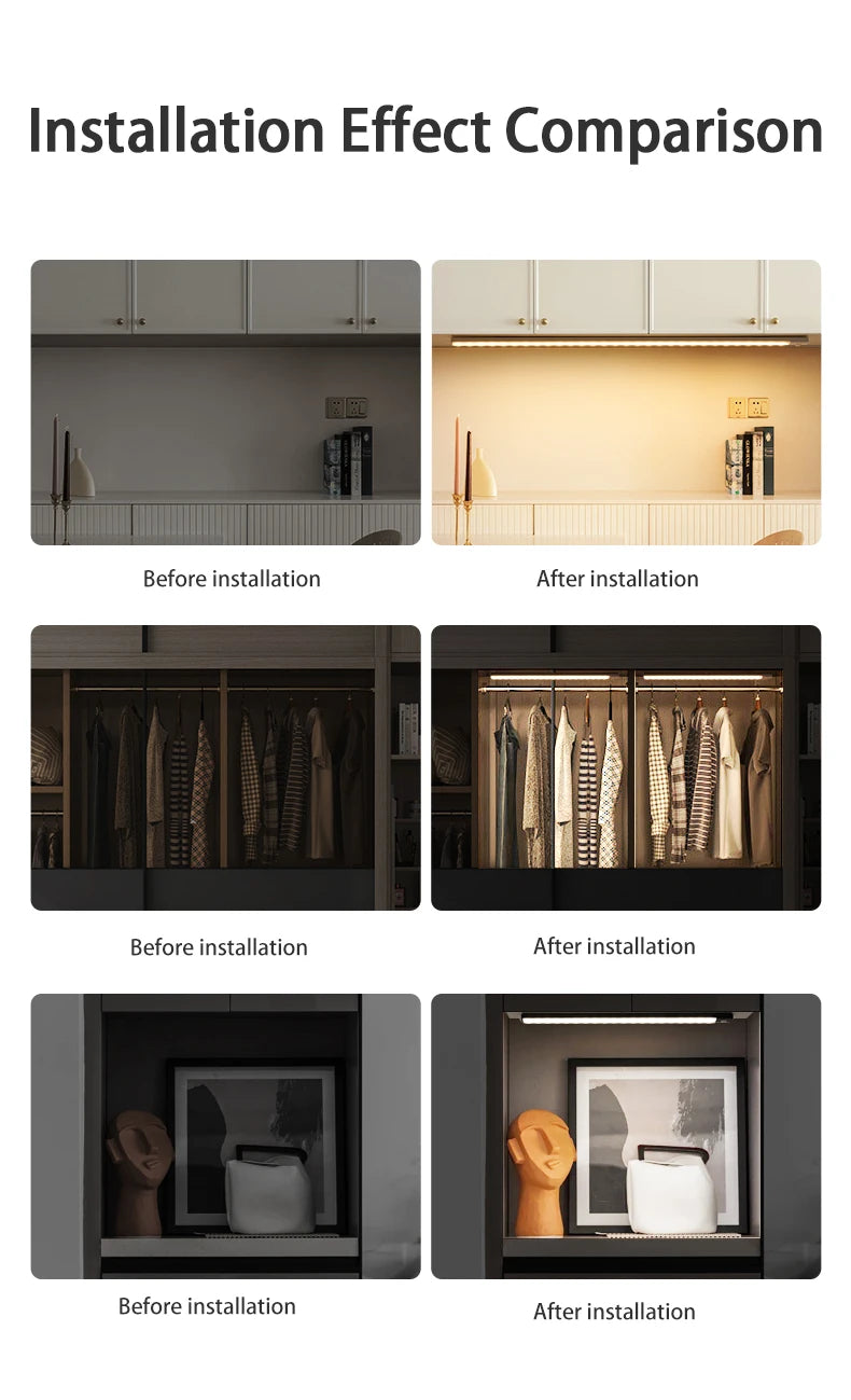 USB Rechargeable Motion Sensor LED Light – Wireless Night Lamp for Cabinet, Wardrobe & Kitchen