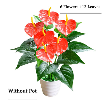 53cm Artificial Monstera Leaf Plant – Tropical Faux Palm & Anthurium Greenery for Home & Garden Decor