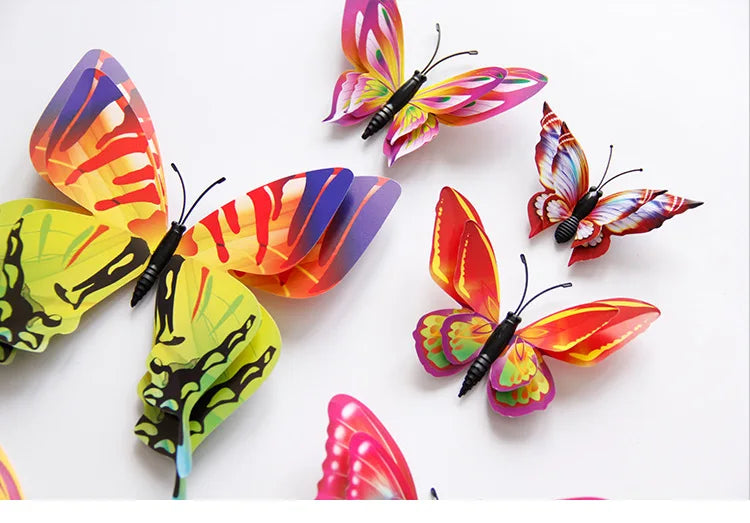12-Piece 3D Double-Layer Butterfly Wall Decor Stickers with Magnets – DIY Art for Living Room, Wedding & Kids Room