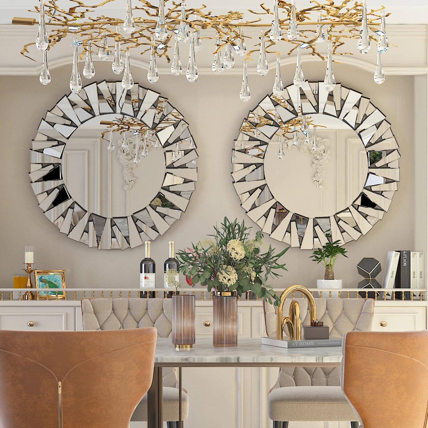 32" Round Sunburst Wall Mirror Silver Decorative Modern Hanging