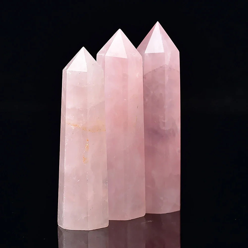 Natural Stone Crystal Point Wand for Witchcraft – Rose Quartz & Amethyst Healing Crystals, Reiki Stones, Mineral Home Décor and Craft Room Decoration