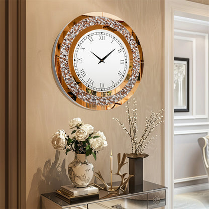 60/80CM Silver Mirrored Wall Clock | Glam Sparkle Round Home Decor