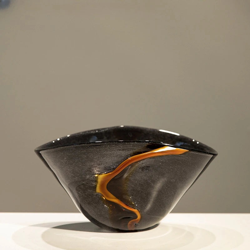 1PC High-End Black & Orange Veined Retro Flower Vase, Modern Soft Decoration for Home Decor