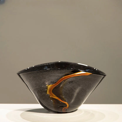 1PC High-End Black & Orange Veined Retro Flower Vase, Modern Soft Decoration for Home Decor