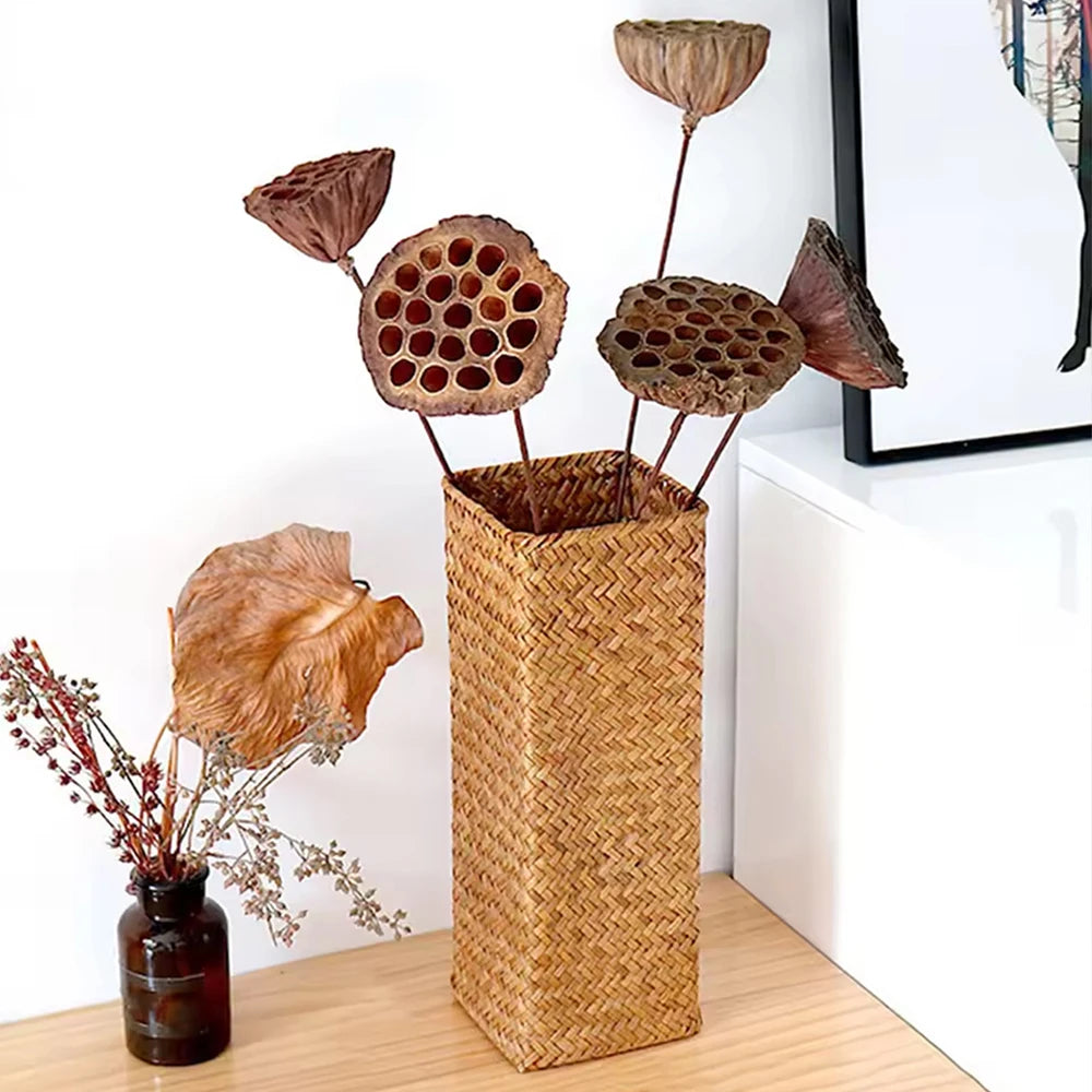 Handmade Woven Flower Vase – Creative Basket Planter for Dried Flowers & Home Décor