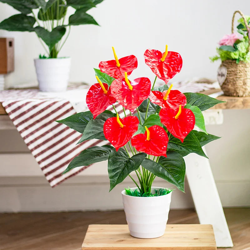 53cm Artificial Monstera Leaf Plant – Tropical Faux Palm & Anthurium Greenery for Home & Garden Decor