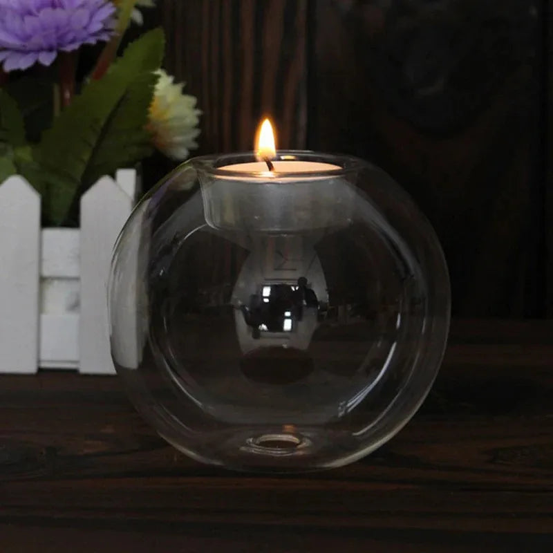Elegant Round Glass Candle Holders – European Style Centerpiece for Christmas, Halloween & Wedding Party Decor