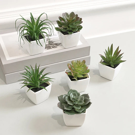 Mini Evergreen Artificial Small Plants set of (6PCS)