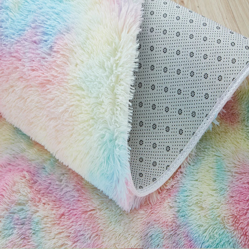 Kids’ Rainbow Carpet for Girls – Large, Soft, and Colorful Rug for Living Room or Bedroom. Perfect as a bedside or children’s room floor mat, featuring a cute and cozy design