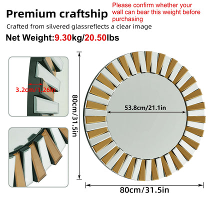 60/80cm Round Starburst Wall Mirror – Tawny Decorative Accent for Bathroom, Bedroom, Living Room & Dining Room