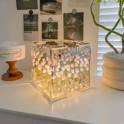 Tulip Flower Sea Cube Three-Dimensional Small Night Lamps