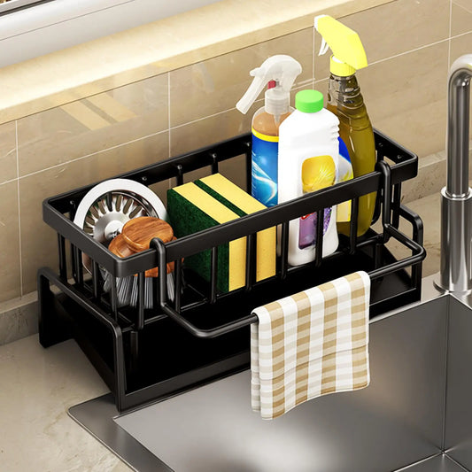 Kitchen Sink Sponge Holder, Sink Caddy Organizer with Divider for Dish Sponges & Cleaning Tools