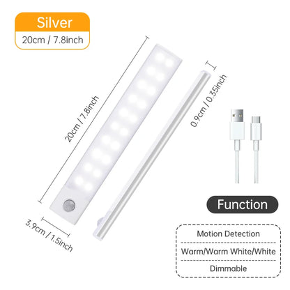 USB Rechargeable Motion Sensor LED Light – Wireless Night Lamp for Cabinet, Wardrobe & Kitchen