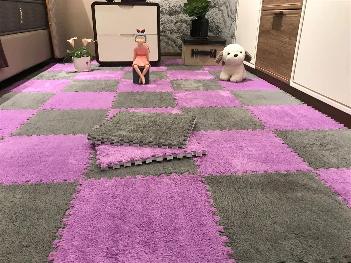 30×30CM Soft Plush Kids Play Mat – Interlocking Puzzle Floor Tiles, Warm Exercise & Decorative Carpet for Children