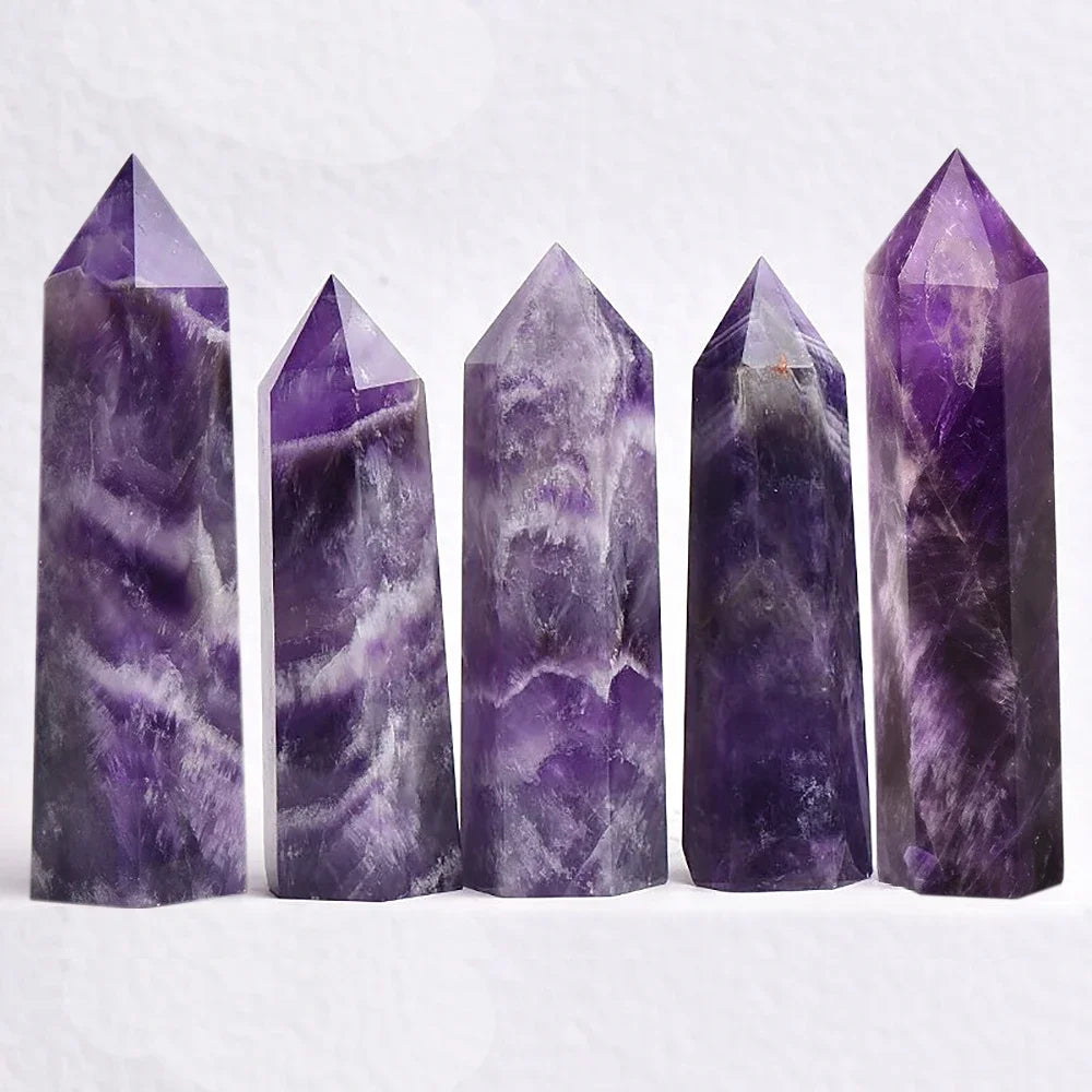 Natural Stone Crystal Point Wand for Witchcraft – Rose Quartz & Amethyst Healing Crystals, Reiki Stones, Mineral Home Décor and Craft Room Decoration
