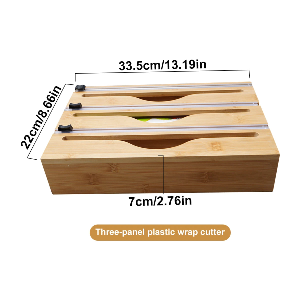 Bamboo Kitchen Wrap Dispenser with Built-In Cutter for Foil, Cling Film & Bags – Multi-Use Storage & Easy Cutting Organizer