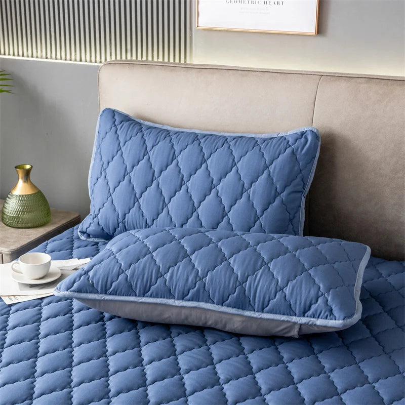 Brushed Cotton Waterproof Pillowcase, Soft Breathable Padded Pillow Cover for Bedroom Bed (Single or 2-Pack)
