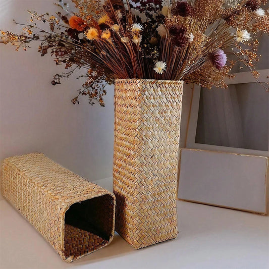Handmade Woven Flower Vase – Creative Basket Planter for Dried Flowers & Home Décor