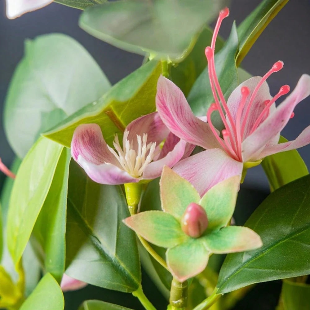 21–40cm Artificial Azalea Plant – Faux Rubber Tree with Tropical Palm Leaves & Flowers, Plastic Green Plant for Home Decor