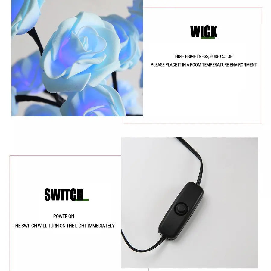 24 LED Rose Tree Table Lamp – USB Powered Fairy Flower Night Light for Home, Bedroom, Party, Wedding & Christmas Decor