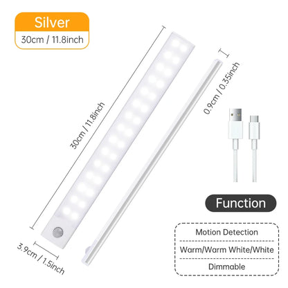 USB Rechargeable Motion Sensor LED Light – Wireless Night Lamp for Cabinet, Wardrobe & Kitchen