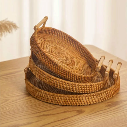 1PC Bread Storage Woven Round Tray Basket