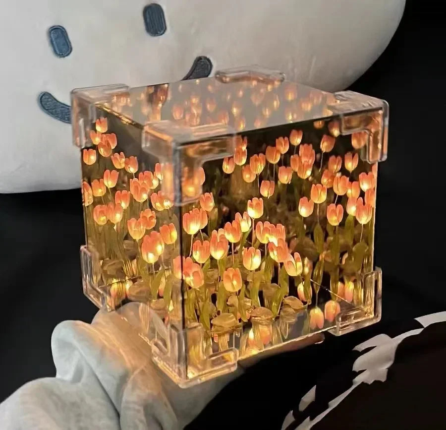 Tulip Flower Sea Cube Three-Dimensional Small Night Lamps