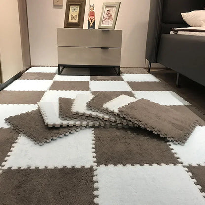 30×30CM Soft Plush Kids Play Mat – Interlocking Puzzle Floor Tiles, Warm Exercise & Decorative Carpet for Children