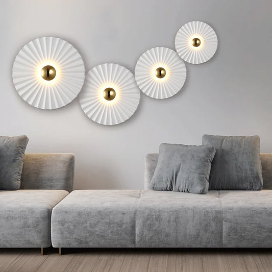 Nordic White Lotus Leaf Wall Lamp – Luxury Round Sconce for Living Room, Bedroom, Bedside & Hallway Decor