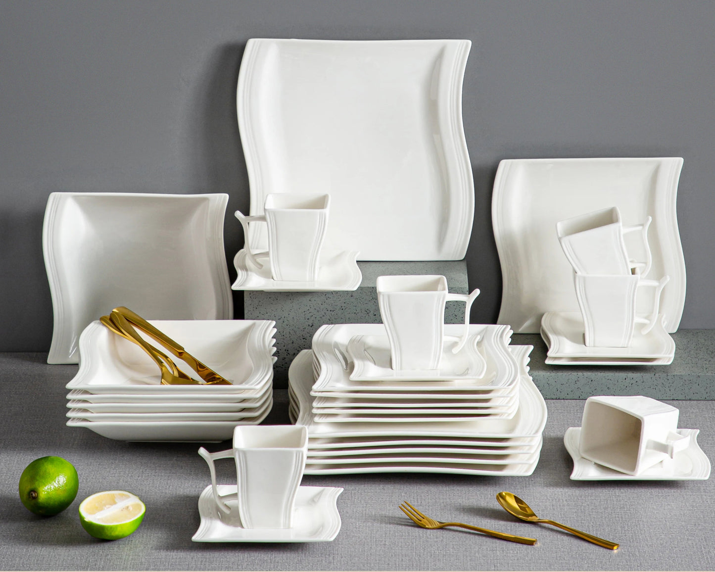MALACASA FLORA 30/60-Piece White Porcelain Dinnerware Set for 6 & 12, Includes Cups, Saucers, Dessert & Soup Plates