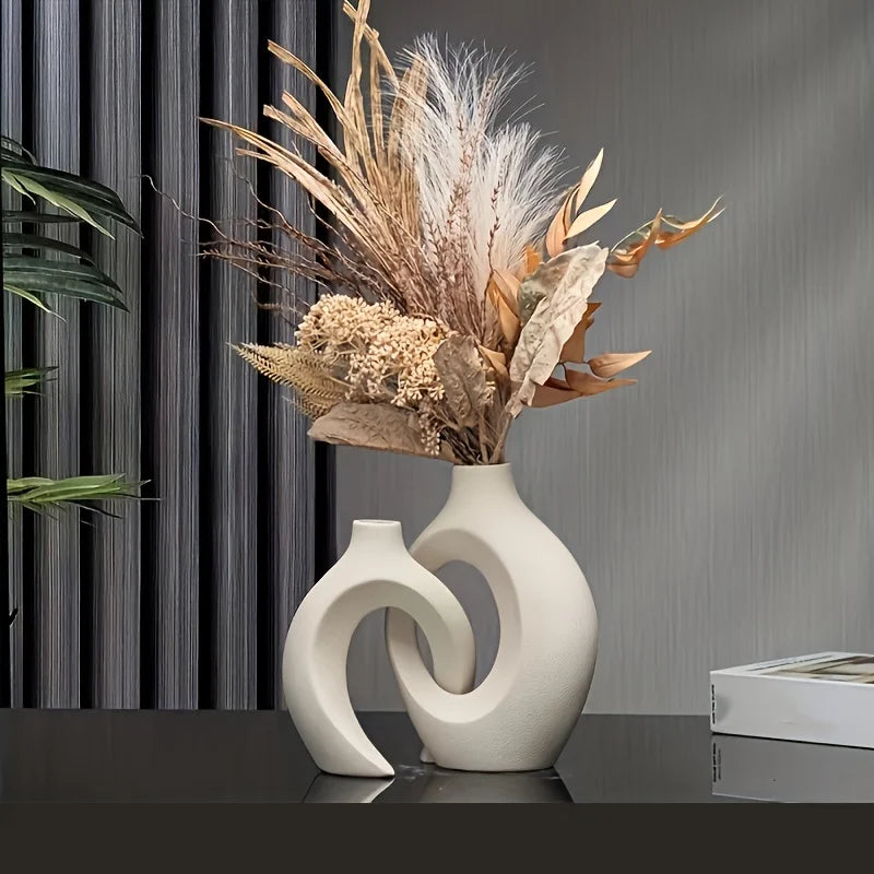 Nordic Modern Hollow Ceramic Vases – 2-Piece Boho Home Decor Set