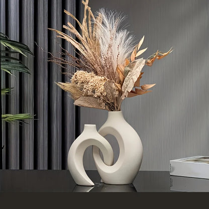 Nordic Modern Hollow Ceramic Vases – 2-Piece Boho Home Decor Set