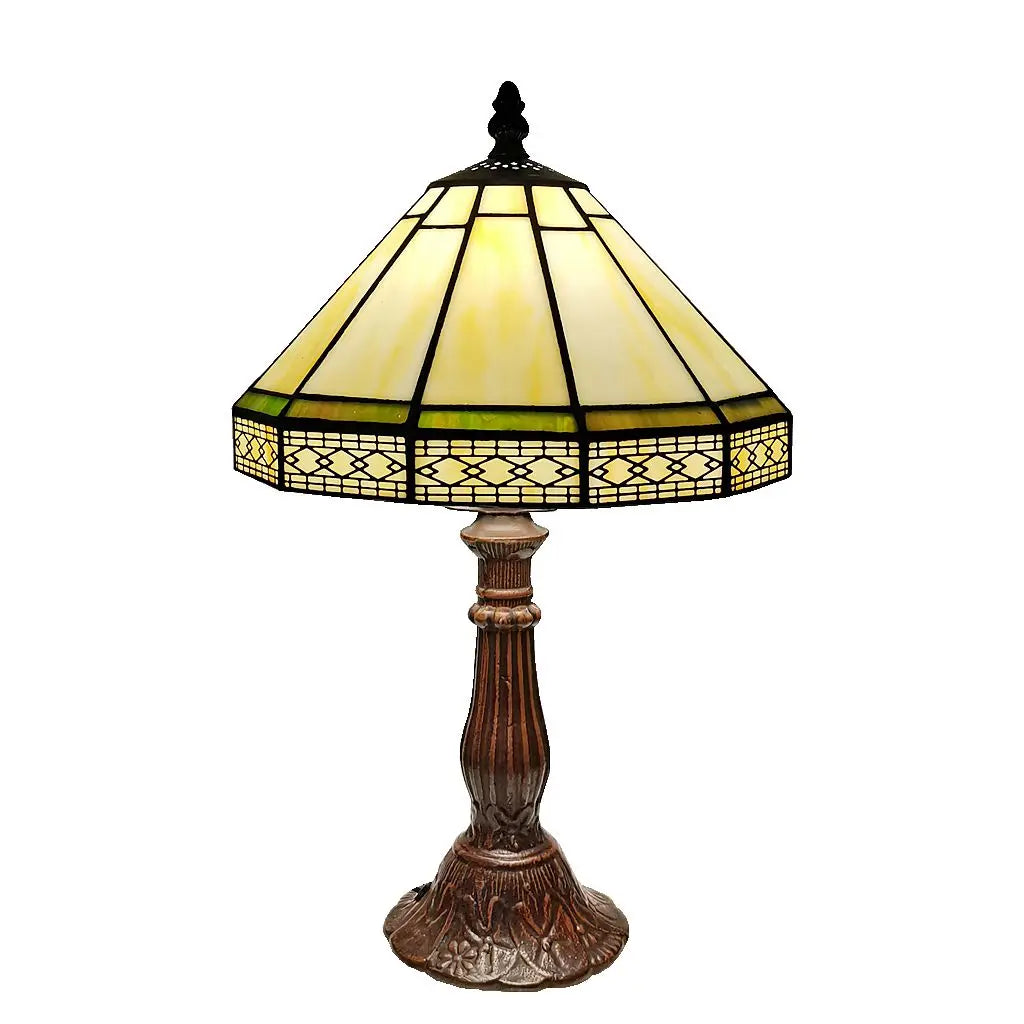 22cm Minimalist European Geometric Table Lamp – Tiffany Style Glass Desk Light for Living Room, Bar & Office