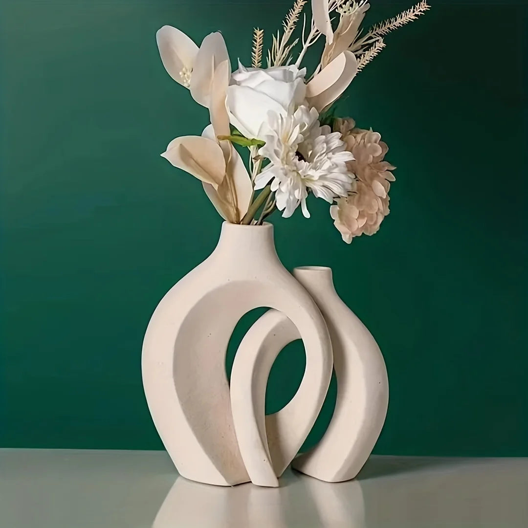 Nordic Modern Hollow Ceramic Vases – 2-Piece Boho Home Decor Set