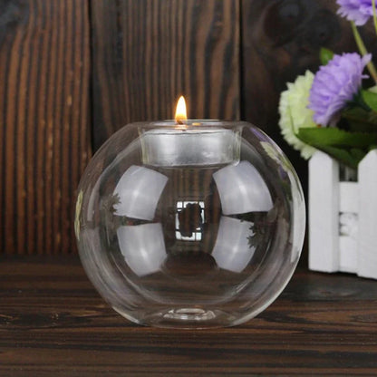 Elegant Round Glass Candle Holders – European Style Centerpiece for Christmas, Halloween & Wedding Party Decor