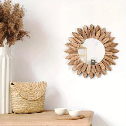 12" Rustic Wooden Wall Mirror