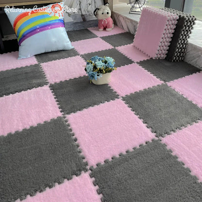 30×30CM Soft Plush Kids Play Mat – Interlocking Puzzle Floor Tiles, Warm Exercise & Decorative Carpet for Children