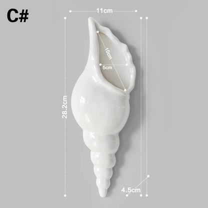 1Pc Amagogo Modern White Ceramic Sea Shell Conch Flower Vase Wall Hanging Home Decor