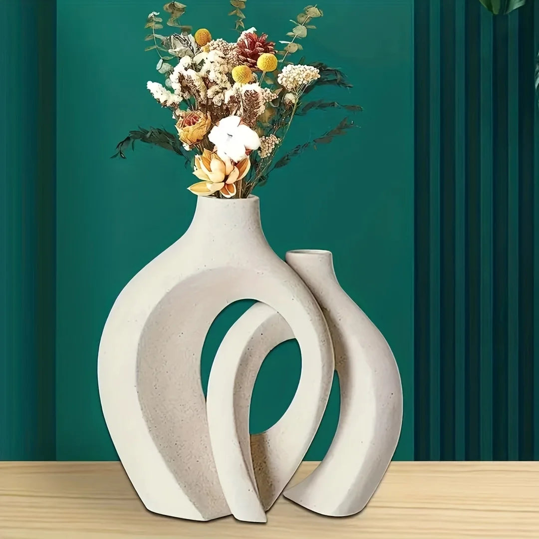Nordic Modern Hollow Ceramic Vases – 2-Piece Boho Home Decor Set