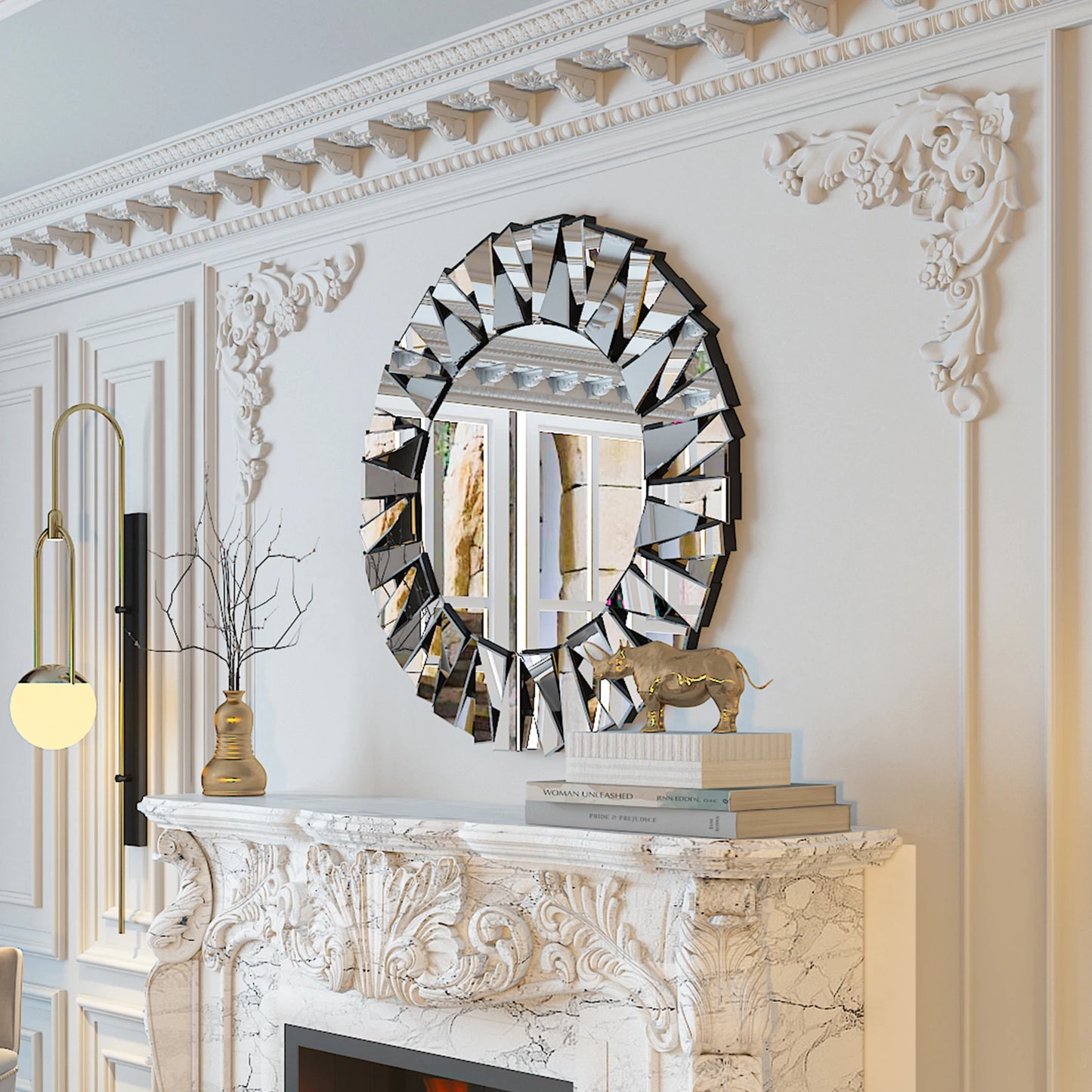 32" Round Sunburst Wall Mirror Silver Decorative Modern Hanging