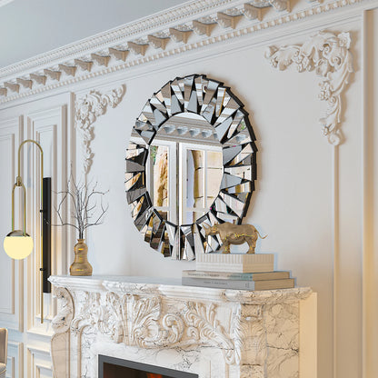 32" Round Sunburst Wall Mirror Silver Decorative Modern Hanging