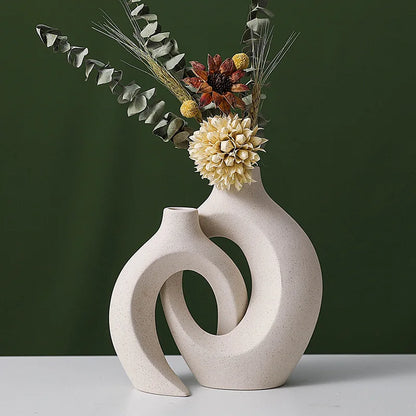 Nordic Modern Hollow Ceramic Vases – 2-Piece Boho Home Decor Set