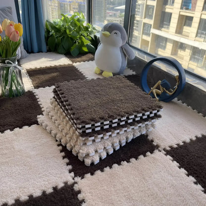 30×30CM Soft Plush Kids Play Mat – Interlocking Puzzle Floor Tiles, Warm Exercise & Decorative Carpet for Children