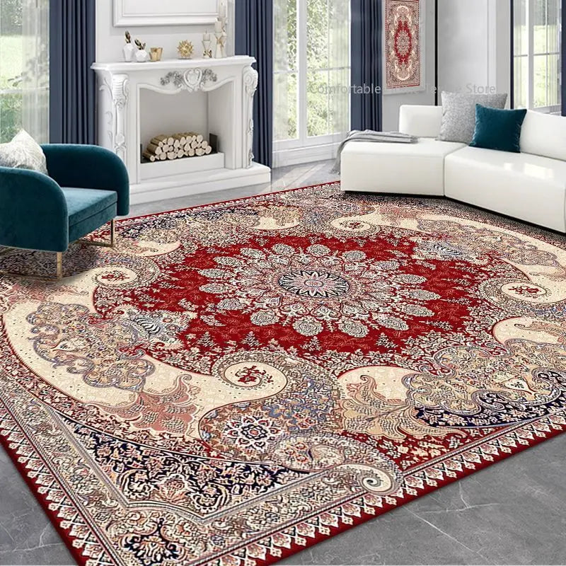 Persian-Style Retro Living Room Rug – Soft, Washable, Non-Slip Bedroom & Bedside Carpet in different sizes
