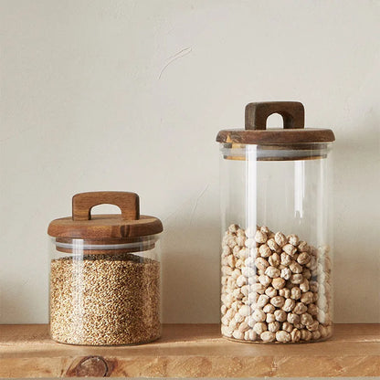 Glass Food Storage Jar with Wooden Lid