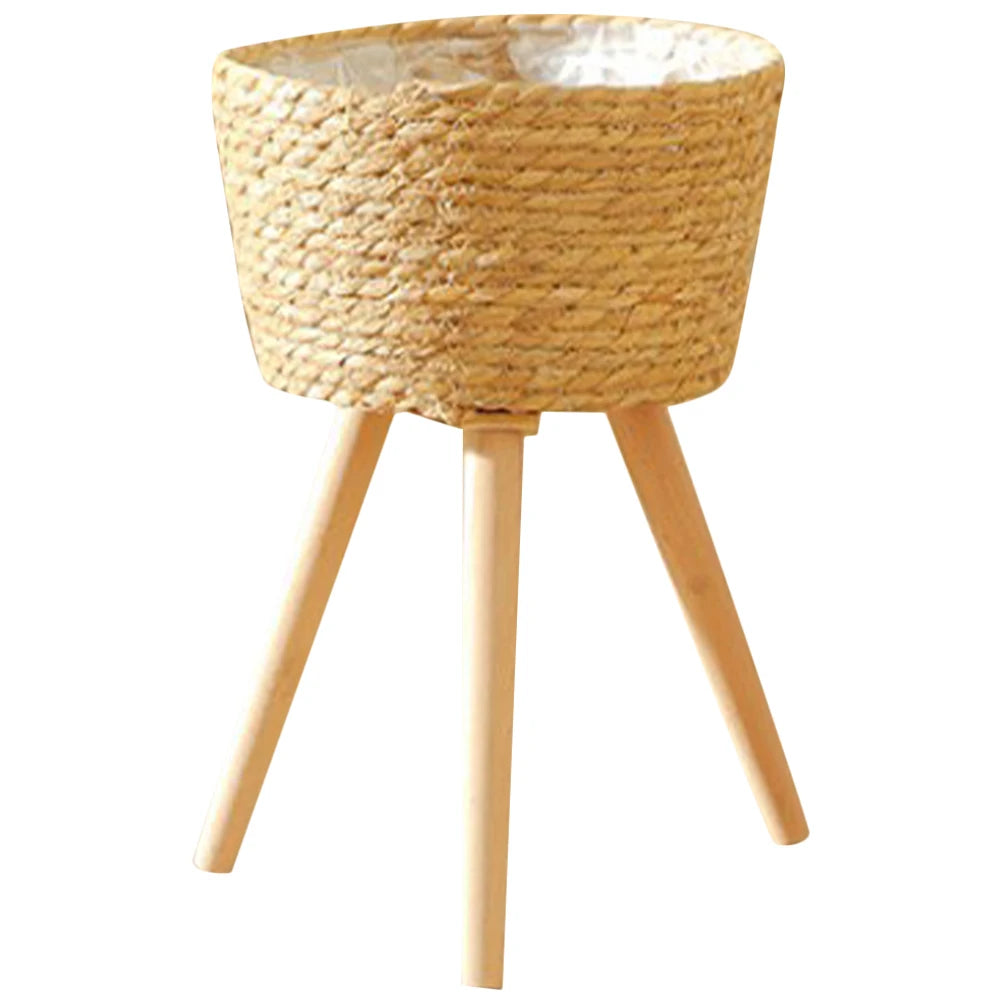 Wood Woven Plant Tripod Household Indoor Basket for Plants