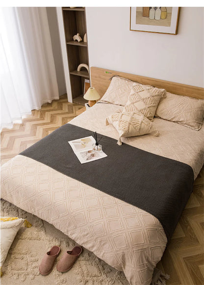 Knitted Blankets for Bed Sofa Couch with Tassel Plain Color Waffle Embossed Blanket