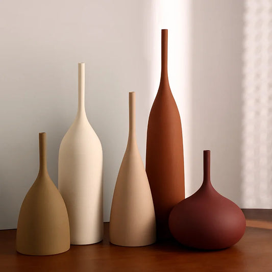 Nordic Minimalist Morandi Ceramic Vase – Vintage Brushed Texture Decorative Home Accent
